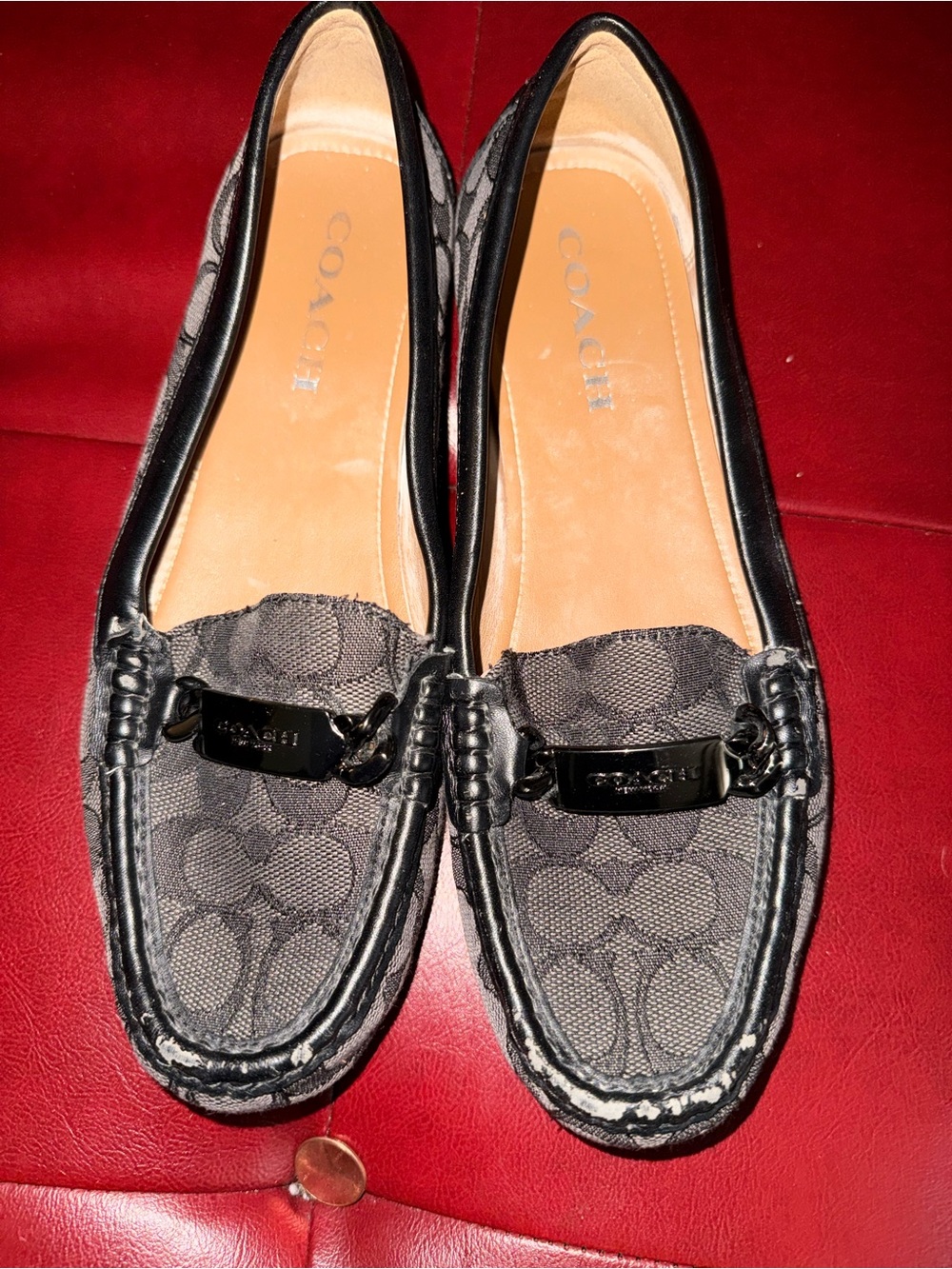 Coach Black Signature Canvas Chain Bit Flats